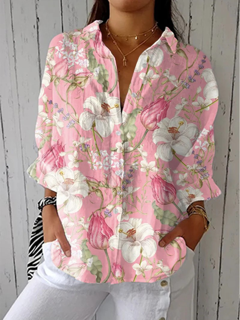 Blouse Rose avec Fleurs Élégantes