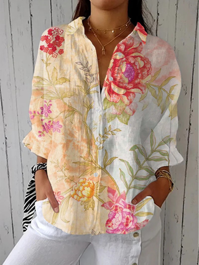 Blouse Rose avec Fleurs Élégantes