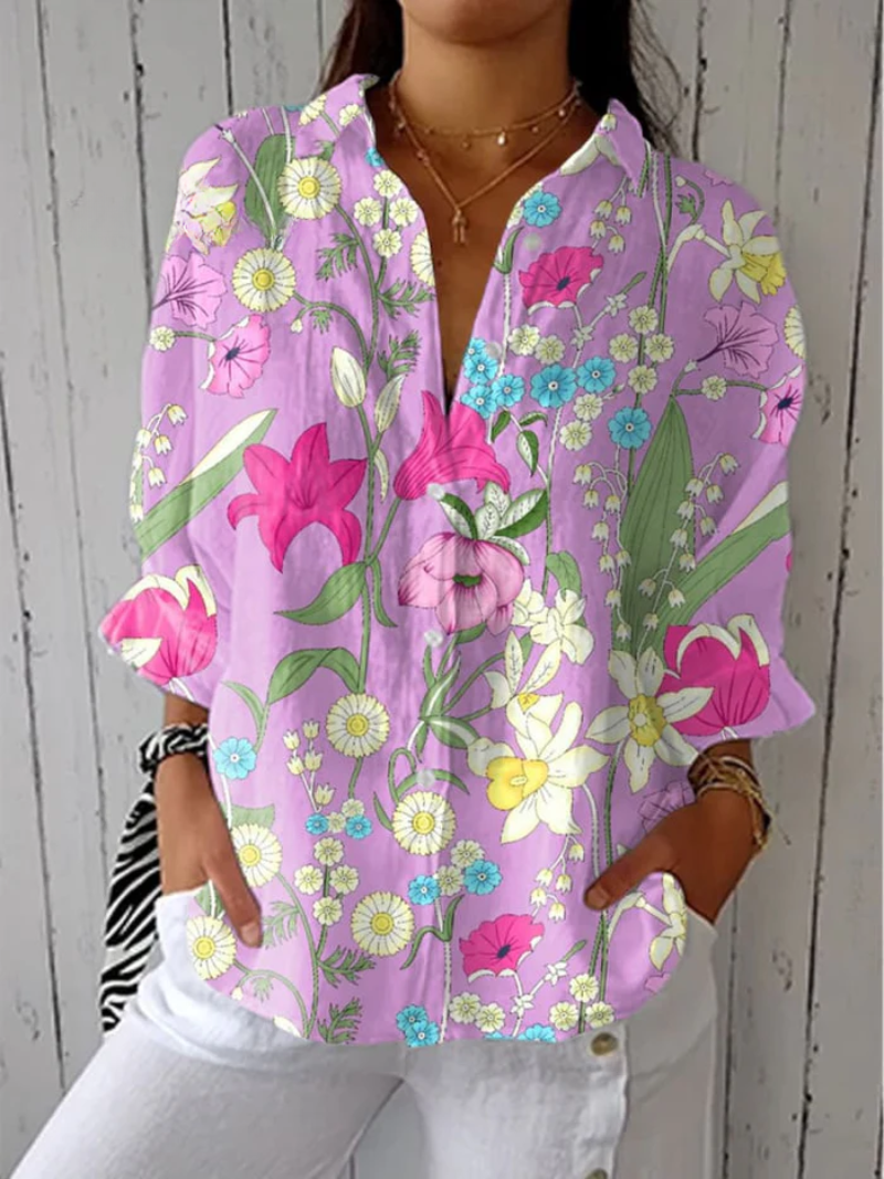 Blouse Rose avec Fleurs Élégantes