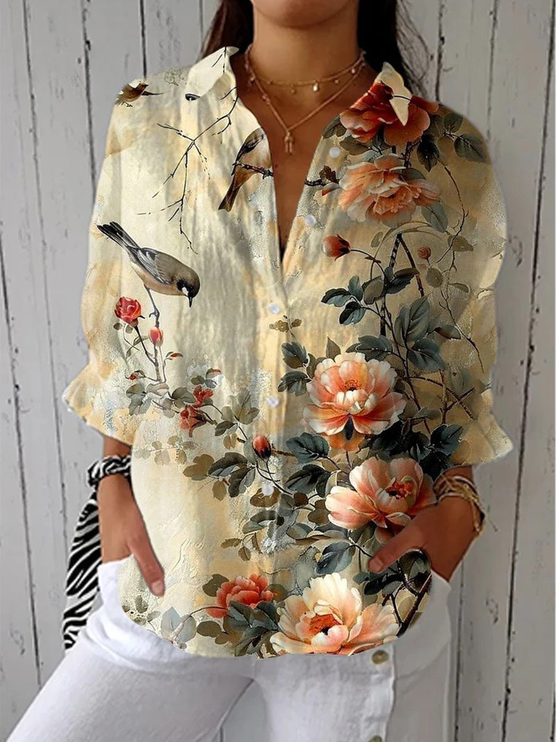 Blouse Rose avec Fleurs Élégantes
