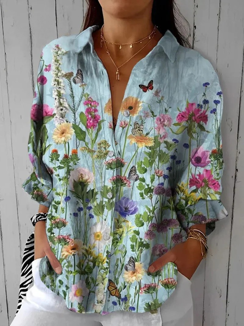 Blouse Rose avec Fleurs Élégantes