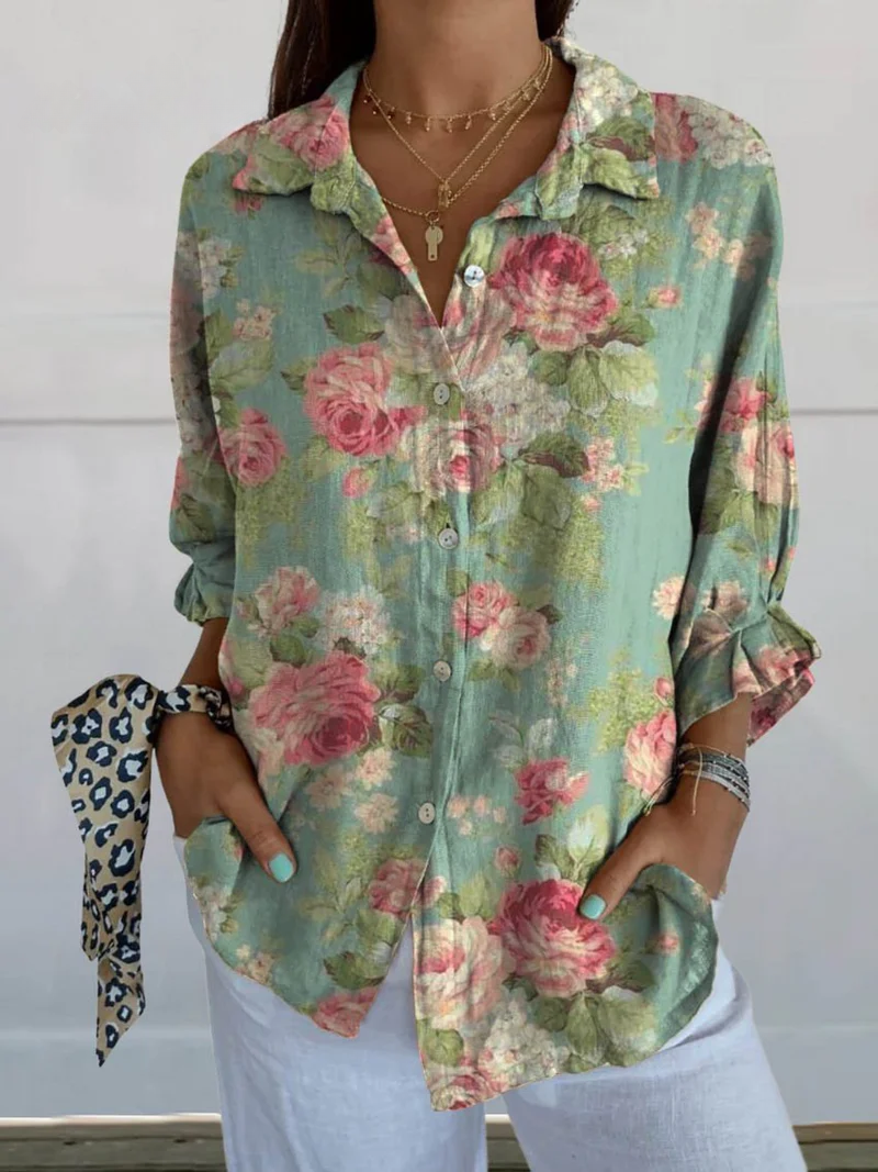Blouse Rose avec Fleurs Élégantes