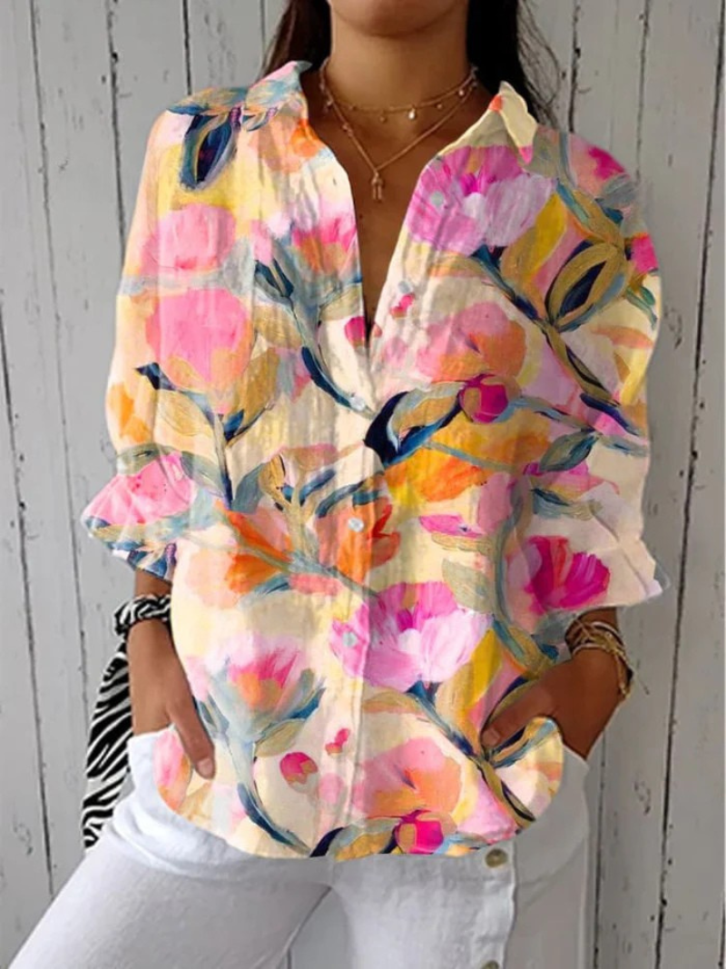 Blouse Rose avec Fleurs Élégantes