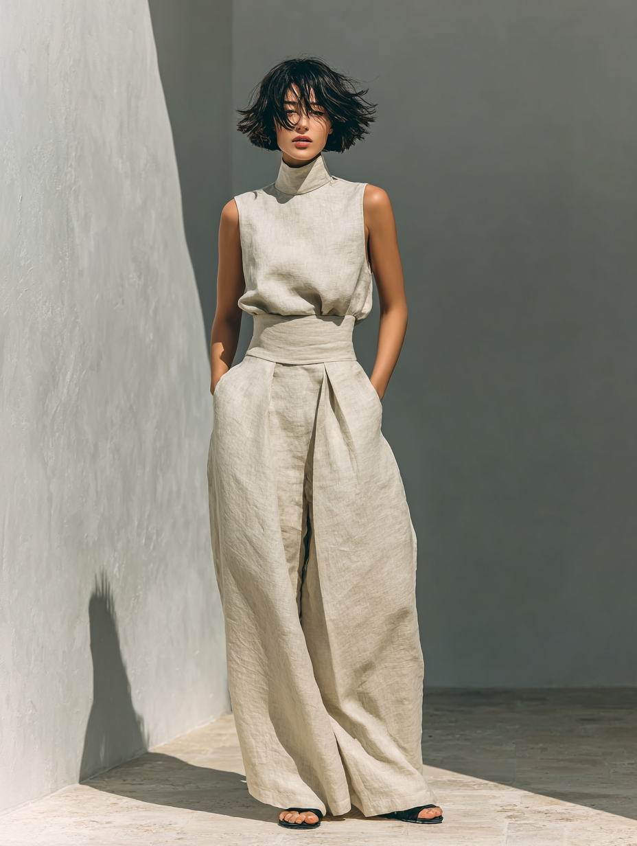 Marieta | Ensemble minimaliste de blouse sans manches et pantalon large