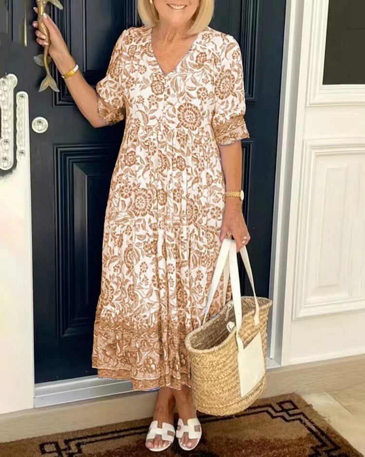 Keisha | Robe Florale V-Neck Élégante