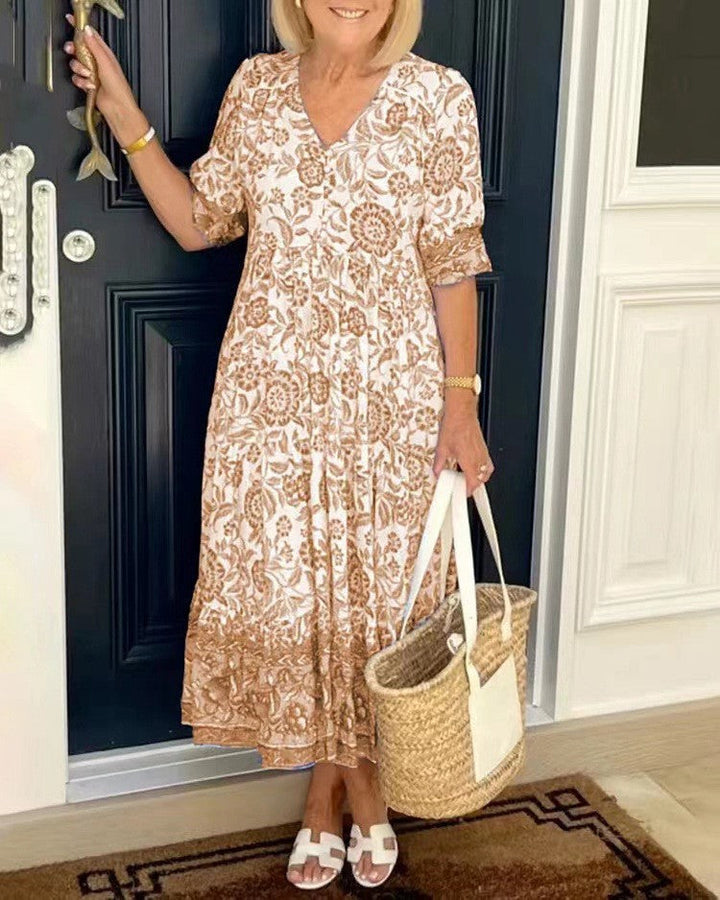 Keisha | Robe Florale V-Neck Élégante