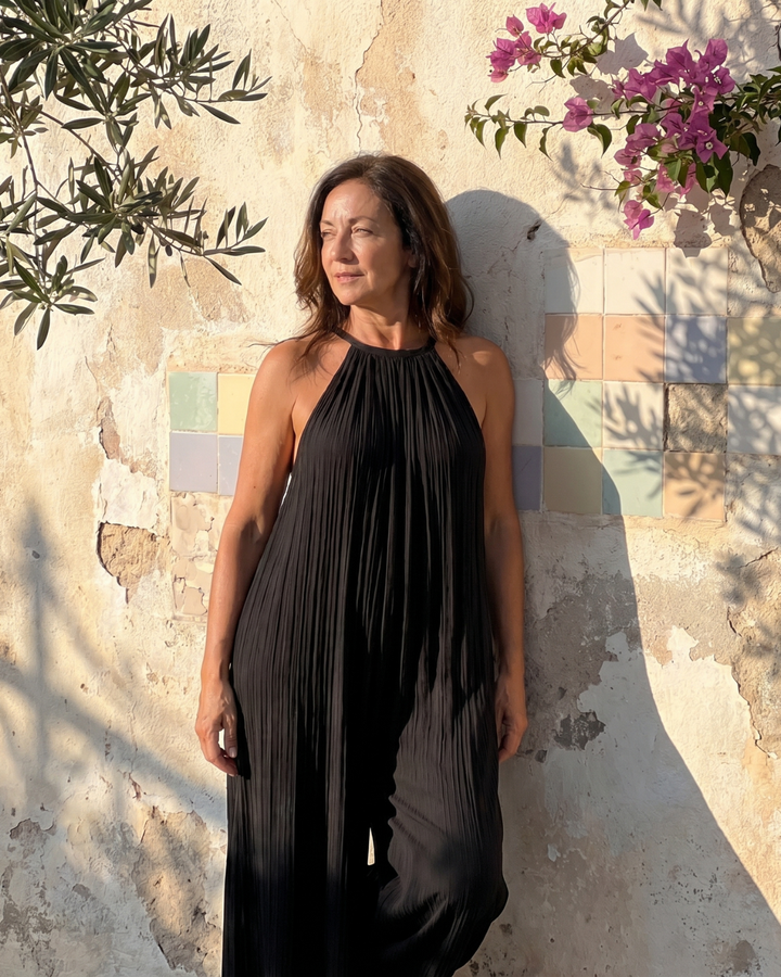 Sylvara | Combinaison Relaxed à Encolure Halter et Jambes Larges Plissées