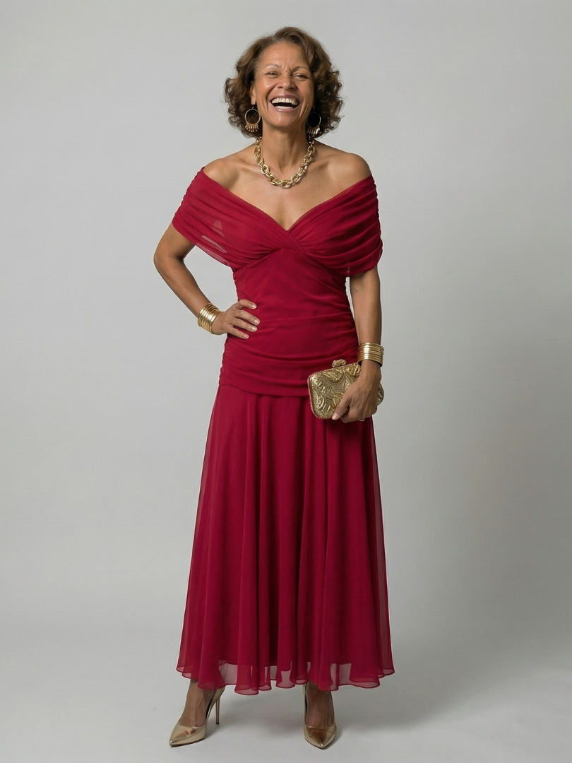 Calen | Robes Midi Fluides Off-Shoulder