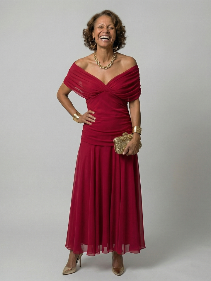 Calen | Robes Midi Fluides Off-Shoulder