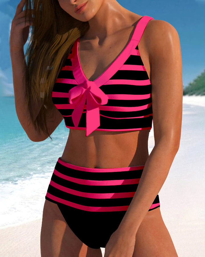 Laluna® | Bikini Rayé Taille Haute