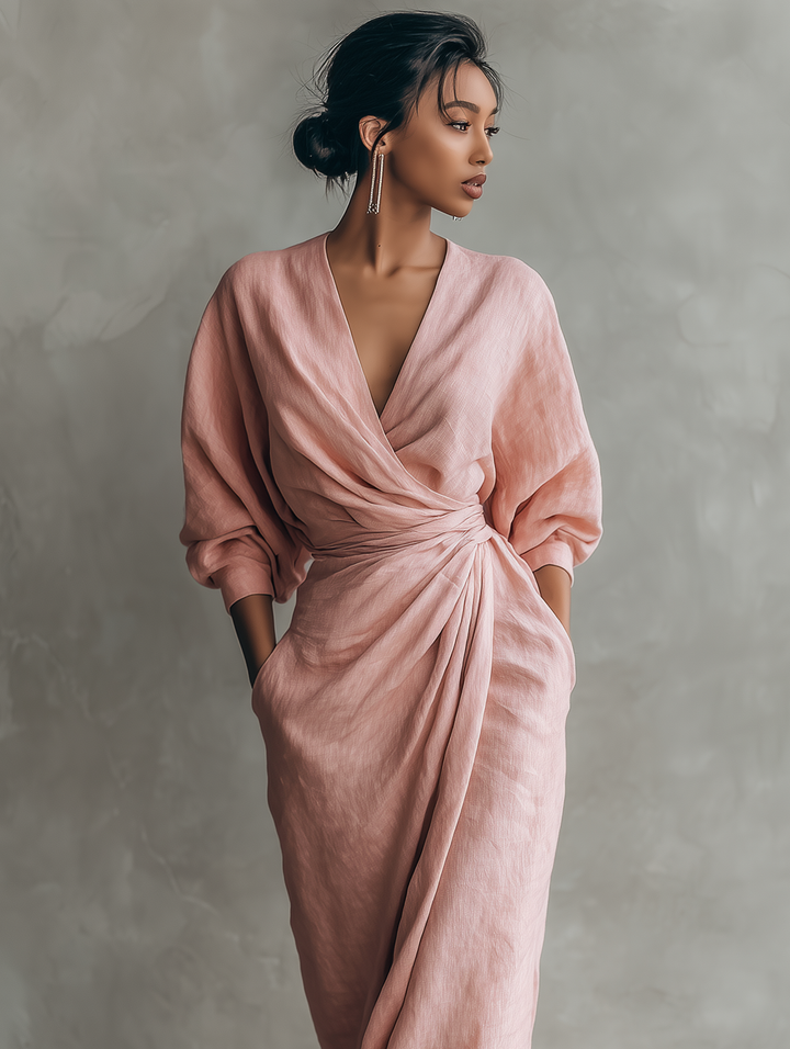 Robe Maxi en Rose Col V
