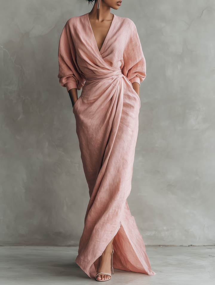 Robe Maxi en Rose Col V