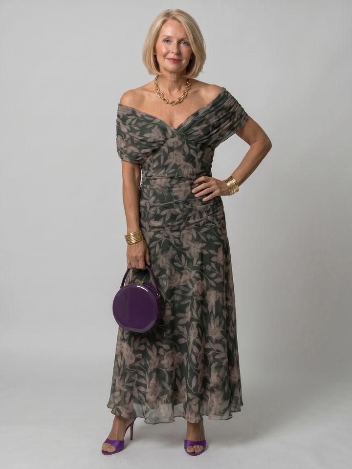 Calen | Robe Midi Décontractée à Épaules Dénudées