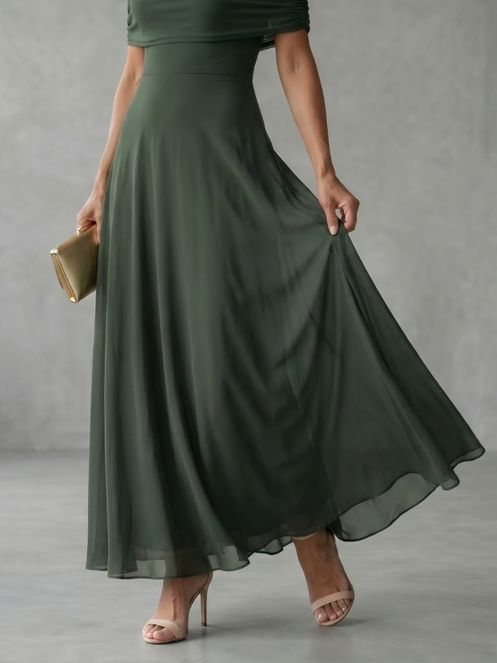 Juin | Robe Midi Drapée à Épaules Dénudées