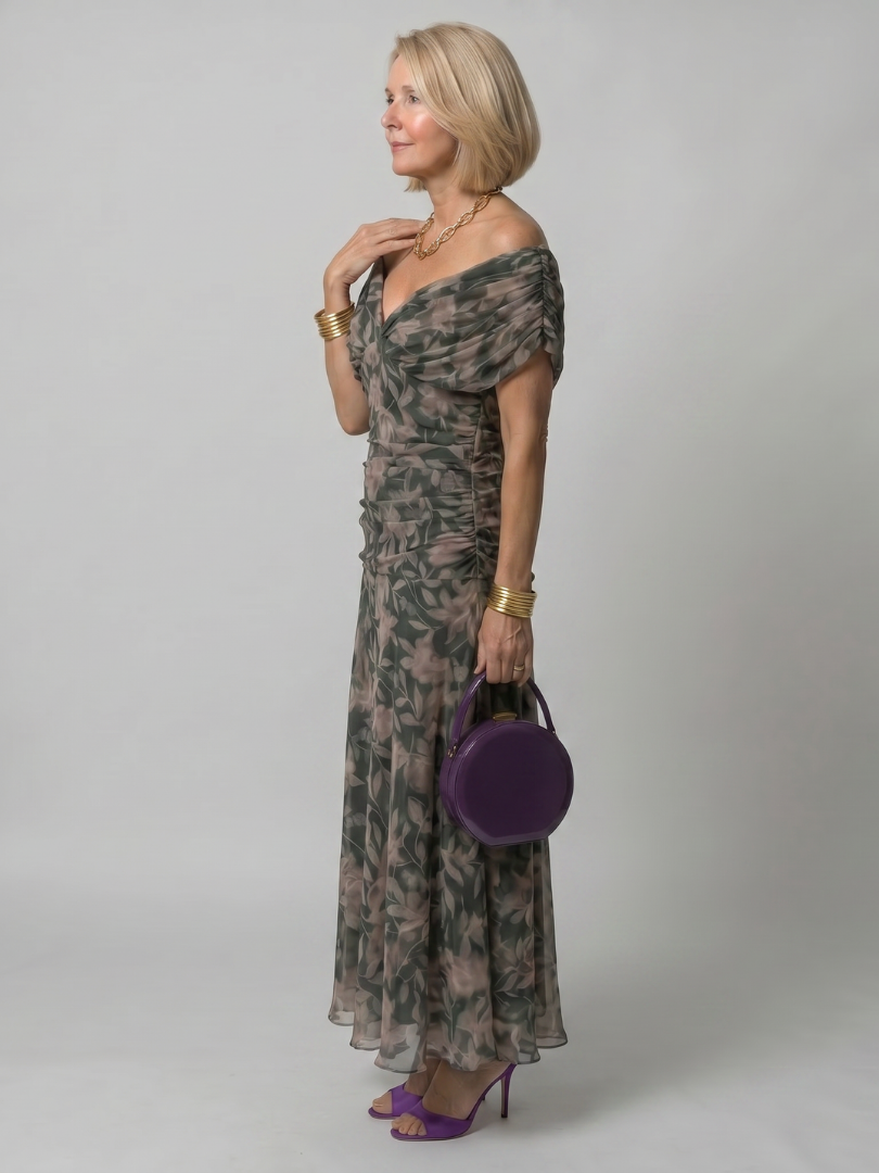 Calen | Robe Midi Fluide avec Décolleté Bardot