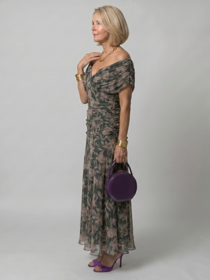 Calen | Robe Midi Fluide avec Décolleté Bardot