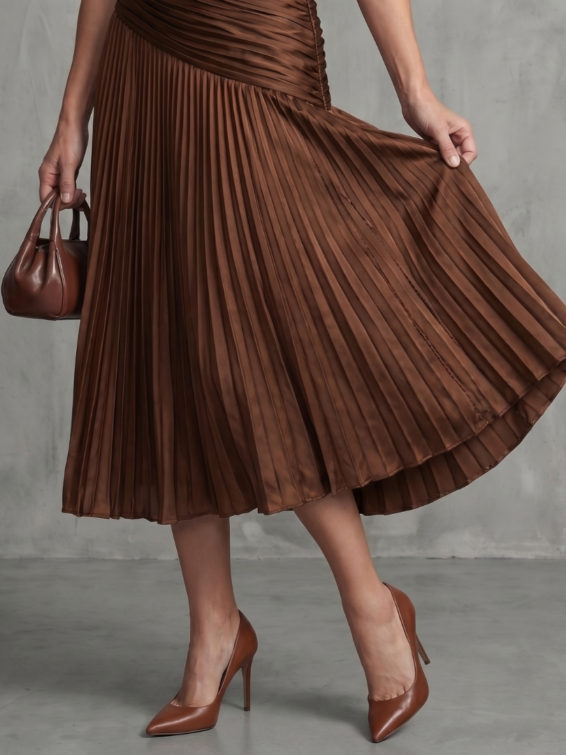 Theodora | Robe midi à taille plissée et rayures