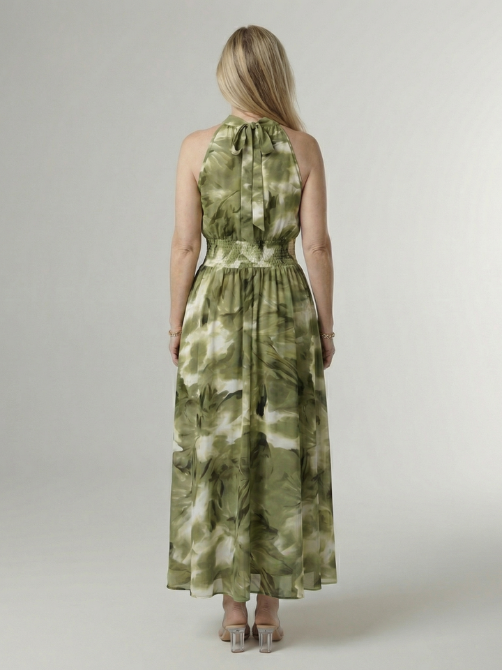 Sylin | Robe Midi Halter avec Taille Froncée
