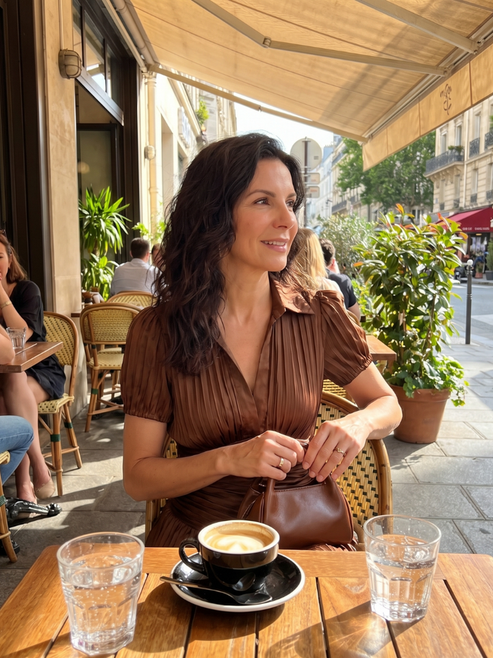 Theodora | Robe midi à taille plissée et rayures