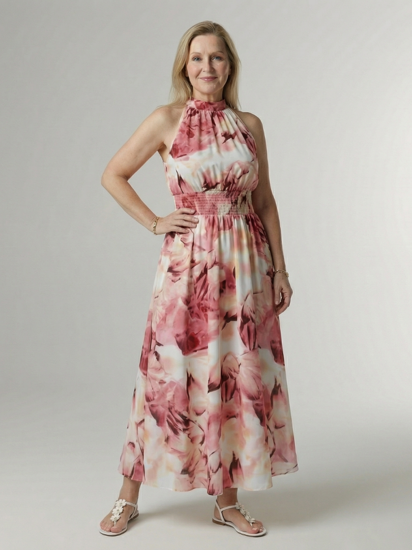 Sylin | Robe Midi Halter avec Taille Froncée