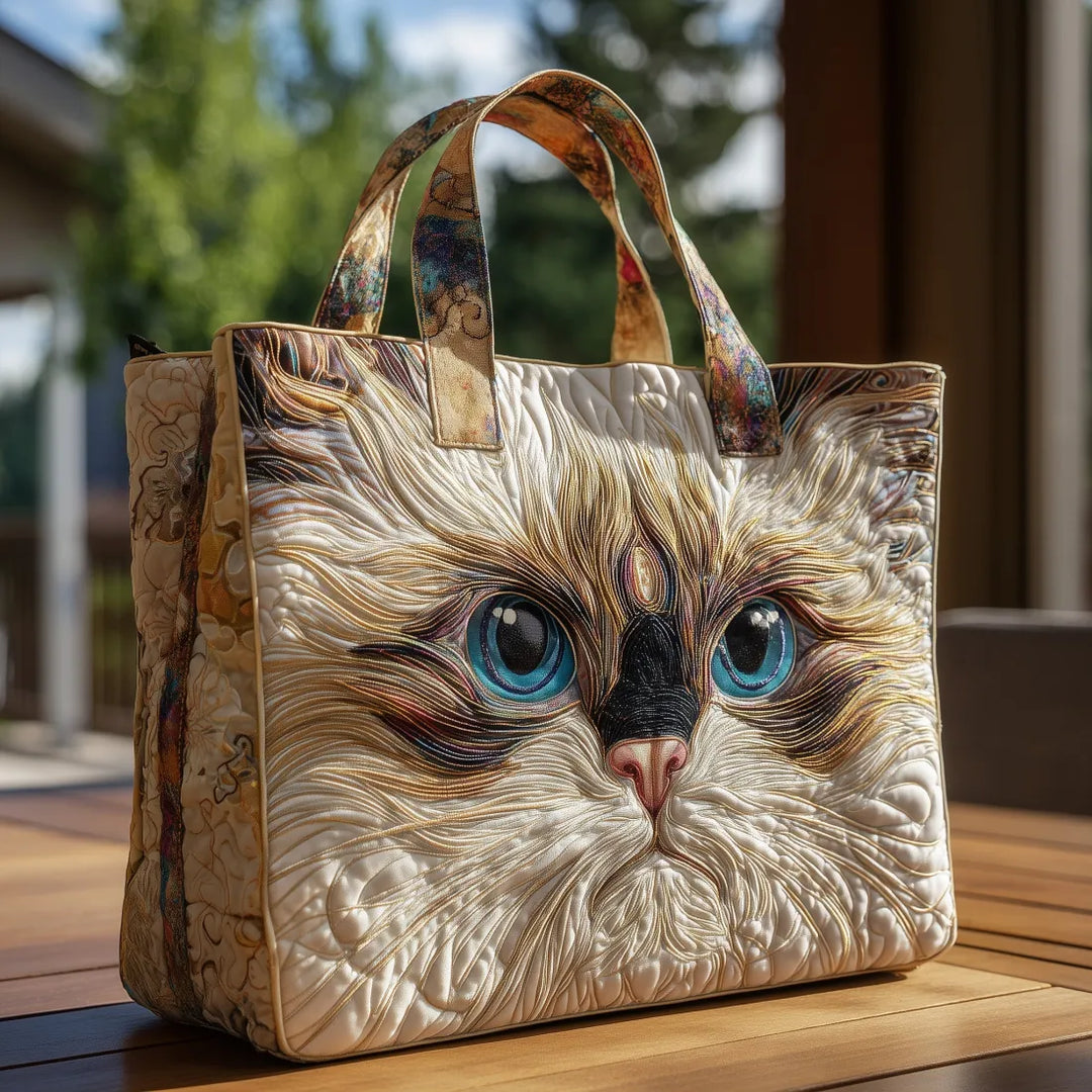 Sac Artisanal Chat Blanc avec Yeux Bleus