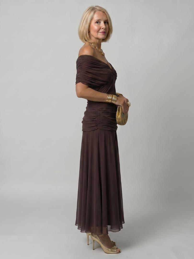 Calen | Robe Midi Fluide avec Décolleté Bardot