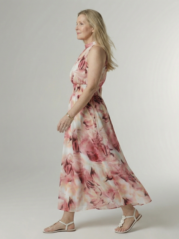 Sylin | Robe Midi Halter avec Taille Froncée
