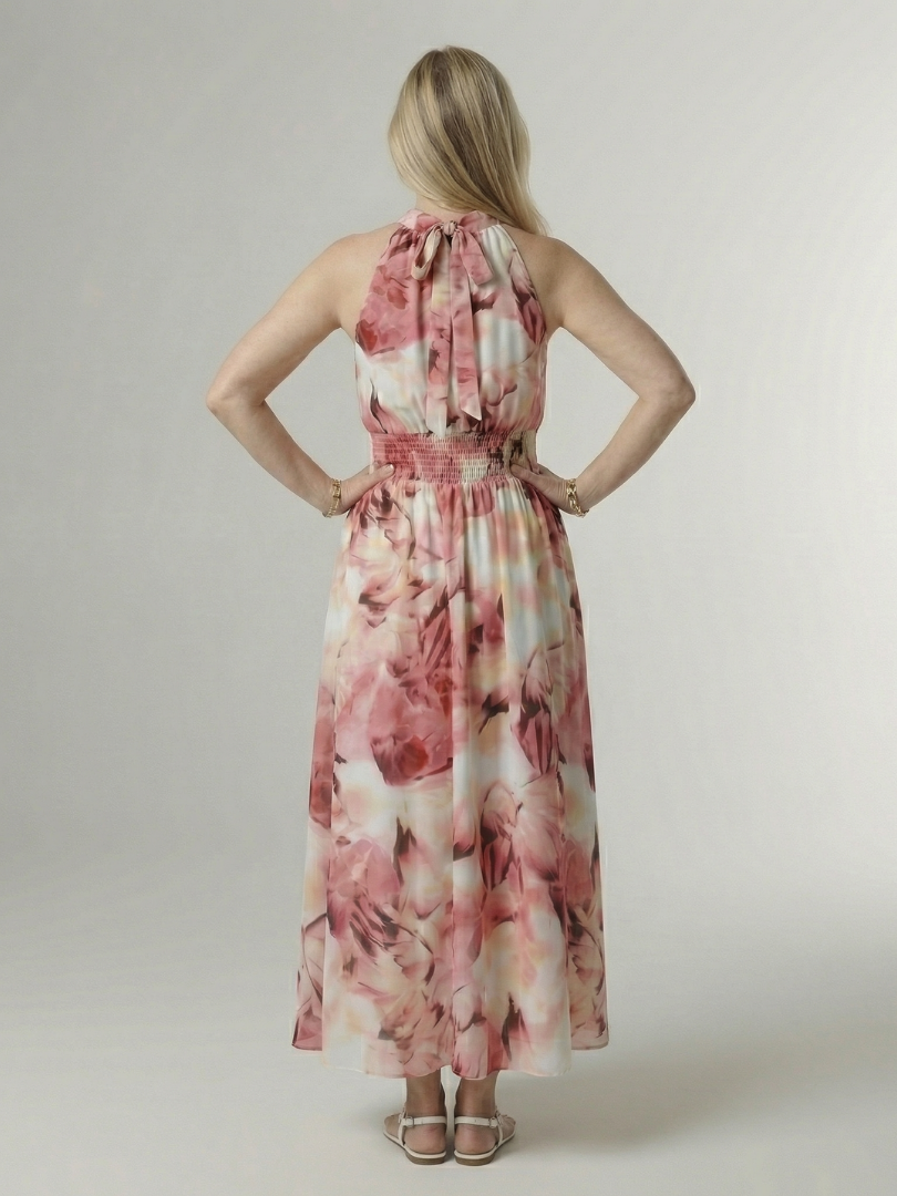 Sylin | Robe Midi Halter avec Taille Froncée