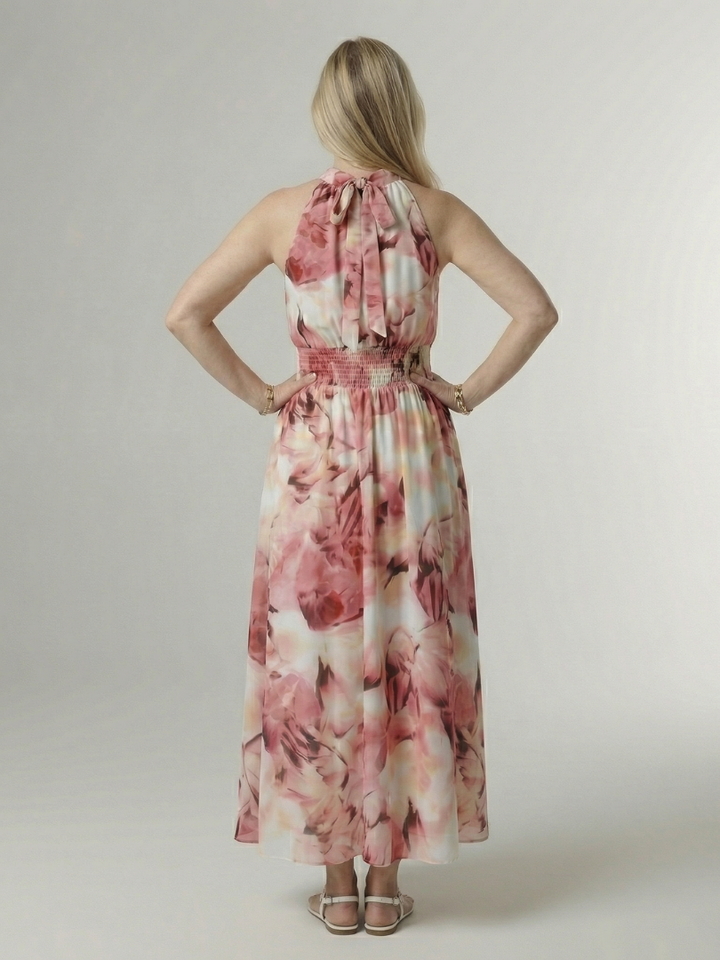 Sylin | Robe Midi Halter avec Taille Froncée