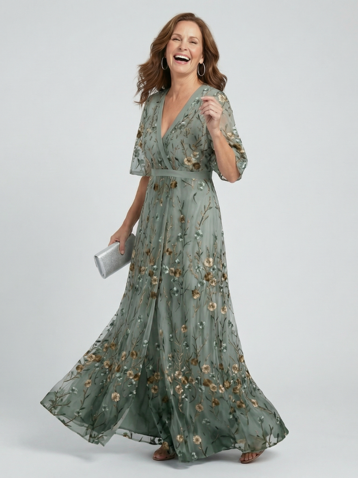 Selora | Robe Maxi Fluide à Fleurs avec Décolleté Halter