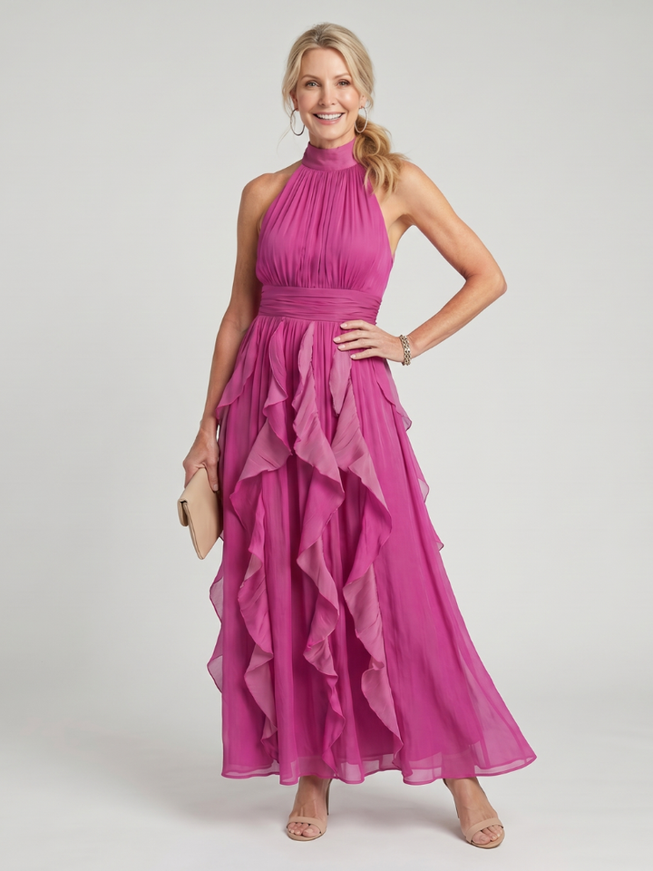 Orea | Robe Maxi à Col Haut avec Volants Froncés