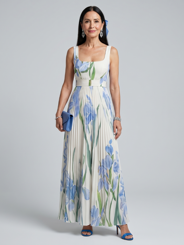 Ophelia | Robe Midi Fleurie avec Décolleté Carré