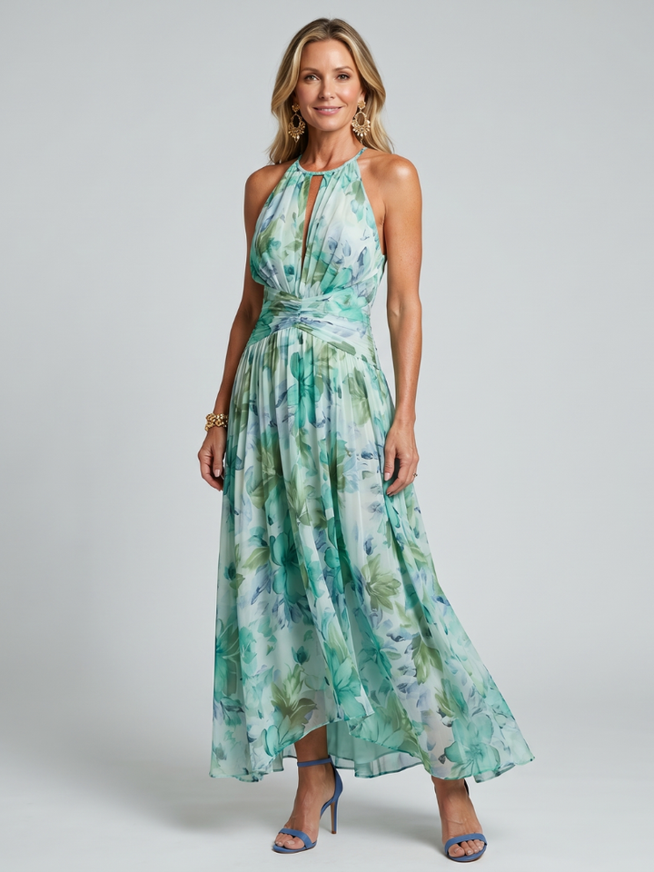 Portia | Robe midi plissée à col haut avec imprimé floral