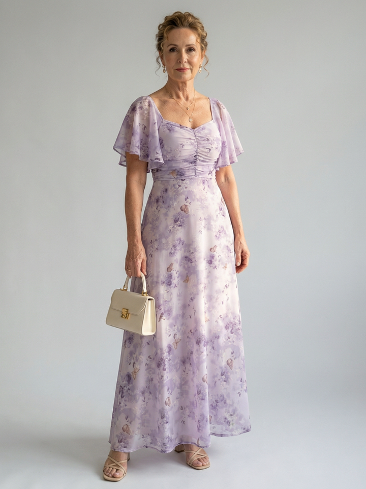 Vaelis | Robe Midi Fleurie avec Manches Volantes