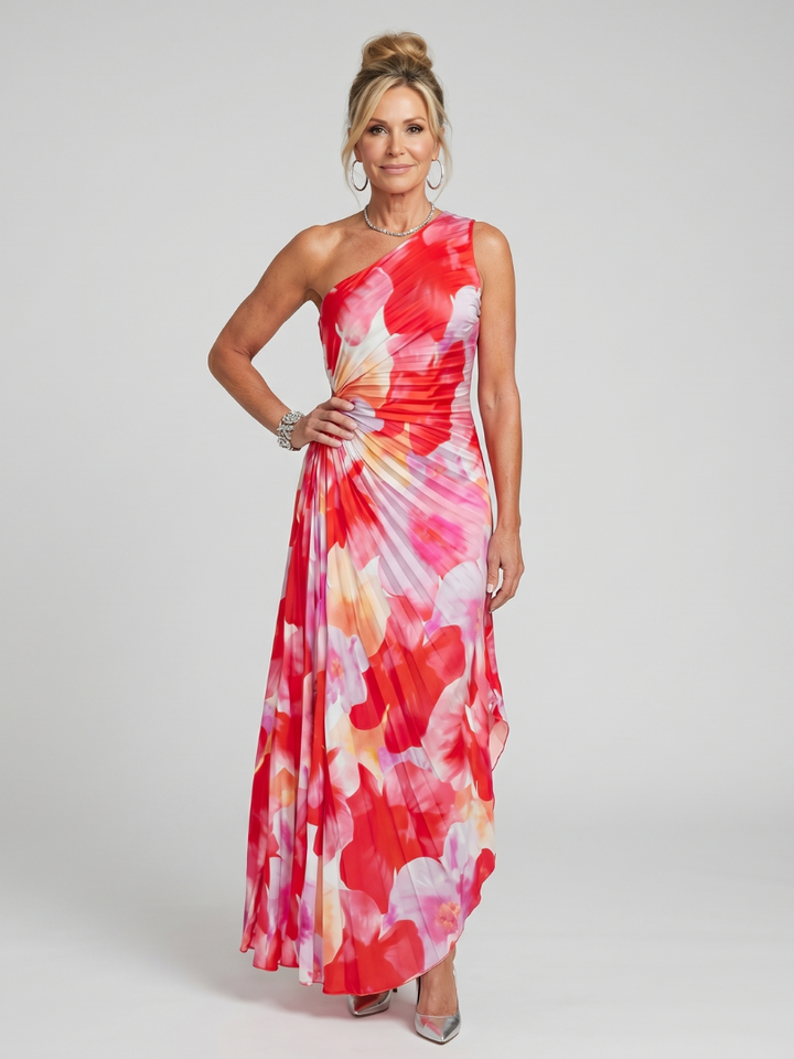 Taya | Robe Midi à Une Épaule avec Plis