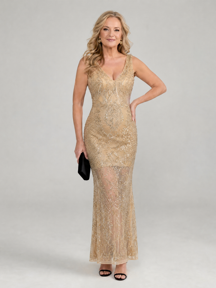 Sirea | Robe Midi en Sequins avec Panneaux Transparents