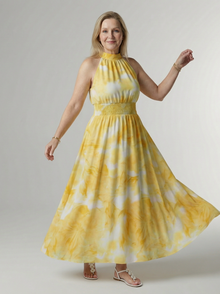Sylin | Robe Midi Halter avec Taille Froncée