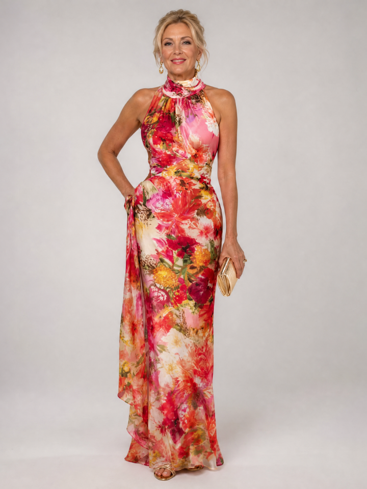Elisabetta | Robe Maxi Fleurie avec Décolleté Halter
