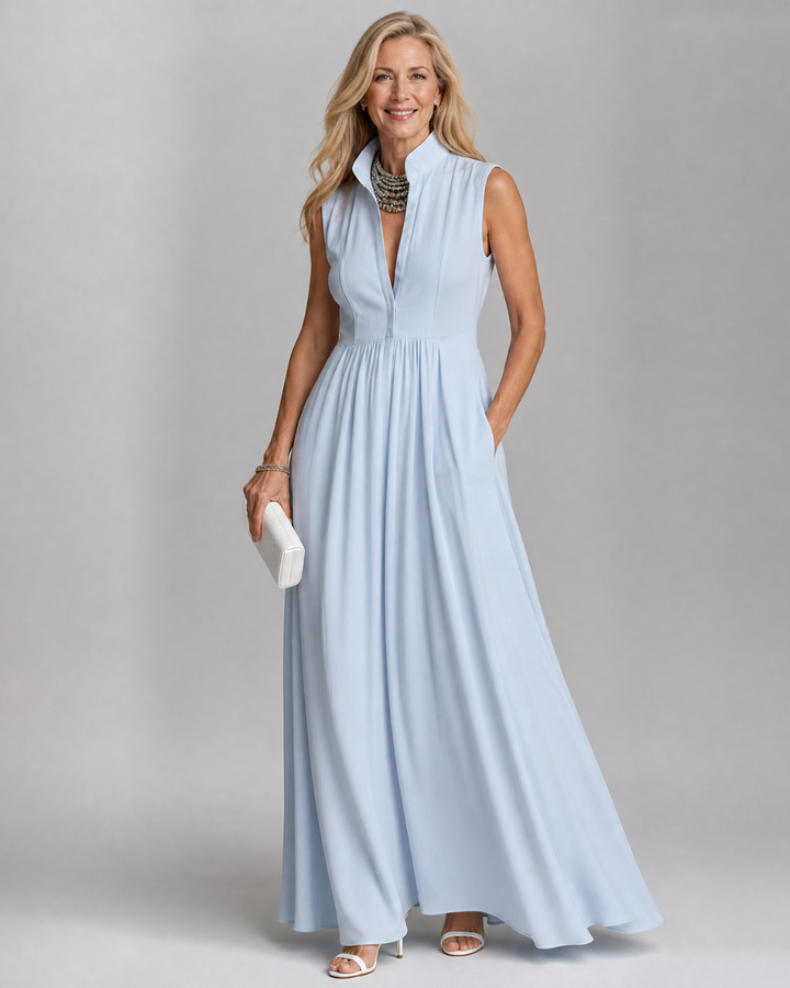 Virelia | Robe maxi fluide sans manches avec col