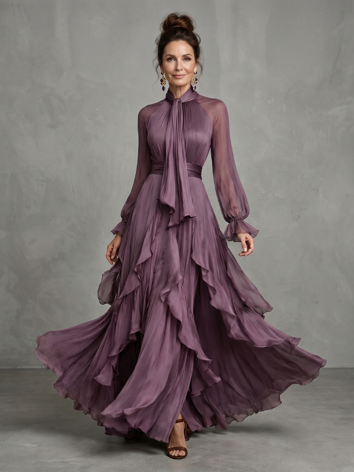 Demetria | Robe maxi à col noué et volants