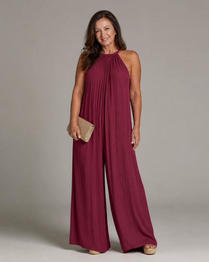 Sylvara | Combinaison Relaxed à Encolure Halter et Jambes Larges Plissées