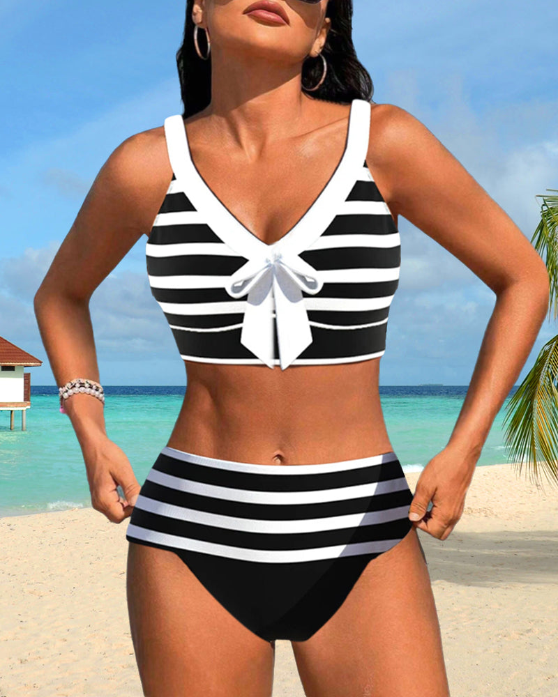Laluna® | Bikini Rayé Taille Haute