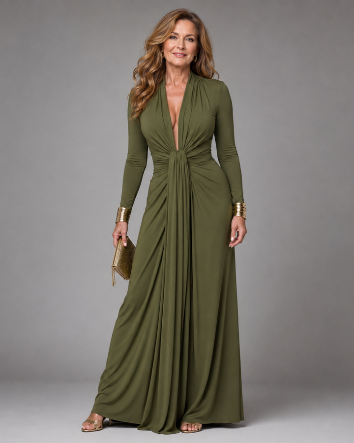 Vimmer | Robe Maxi à Manches Longues avec Décolleté en V Profond Drapé
