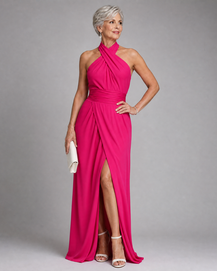 Vaelora | Robe Midi Drapée à Décolleté Croisé