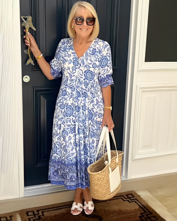Keisha | Robe Florale V-Neck Élégante