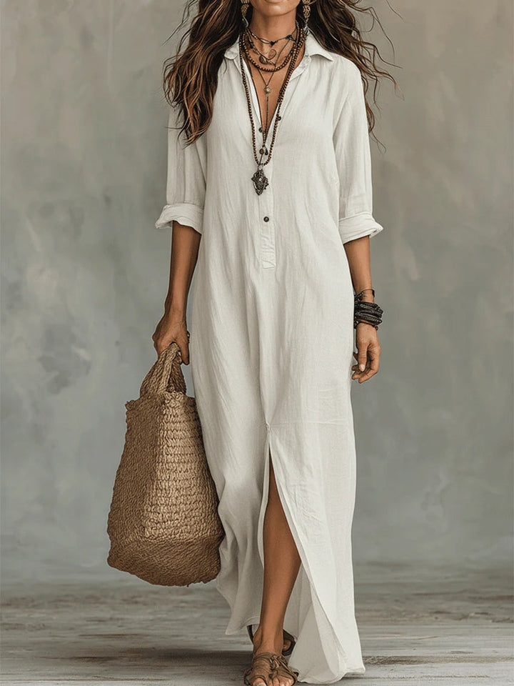 Soline™ | Robe maxi noire avec des boutons