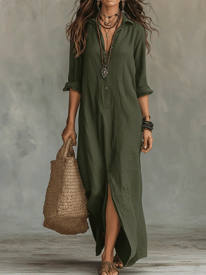 Soline™ | Robe maxi noire avec des boutons
