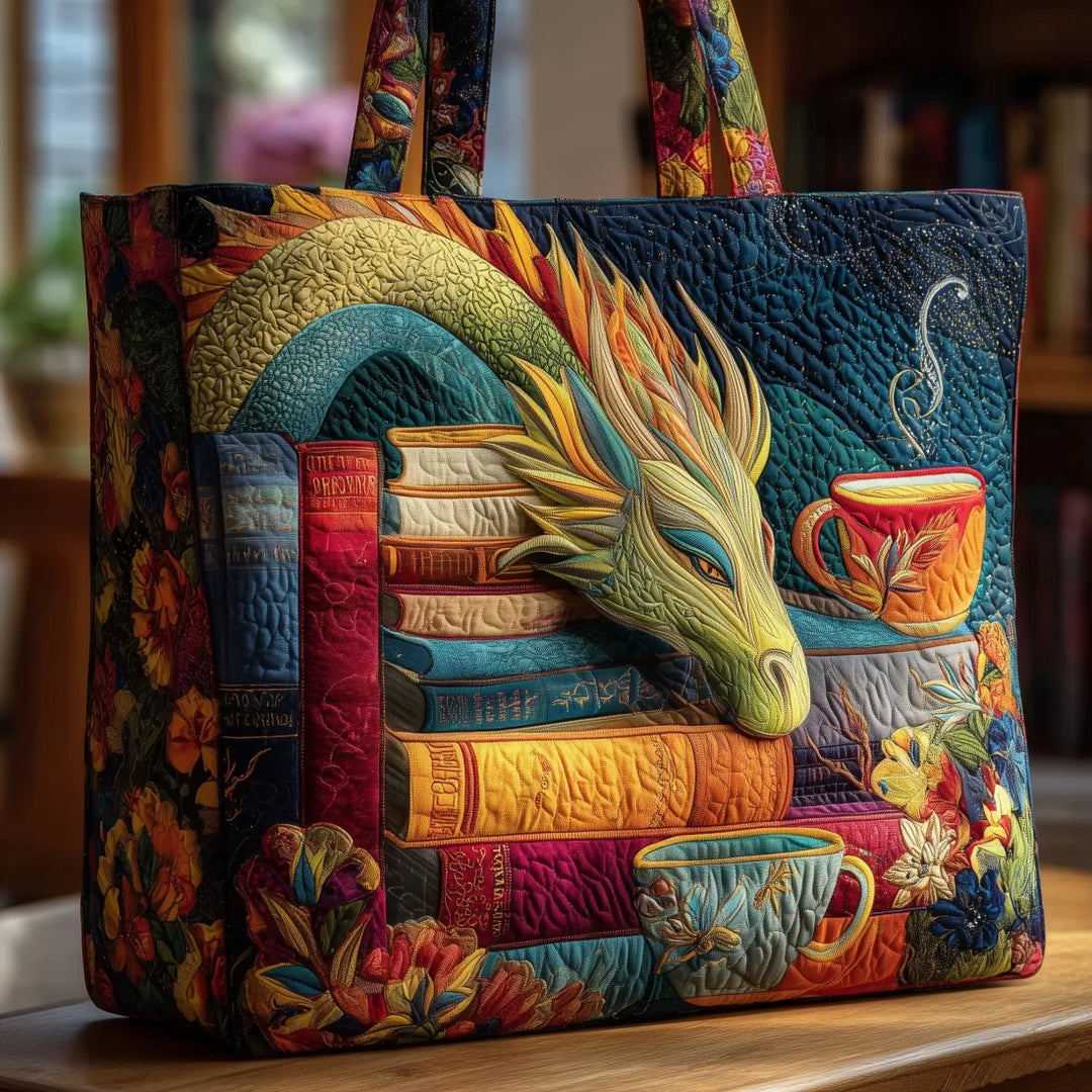Sac à Bandoulière Artisanal Dragon avec Livres et Tasses