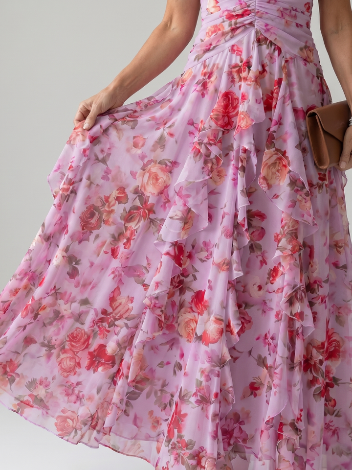 Nori | Robe Maxi Fleurie avec Décolleté Halter et Froncée