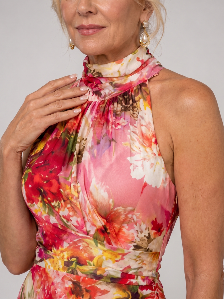 Elisabetta | Robe Maxi Fleurie avec Décolleté Halter
